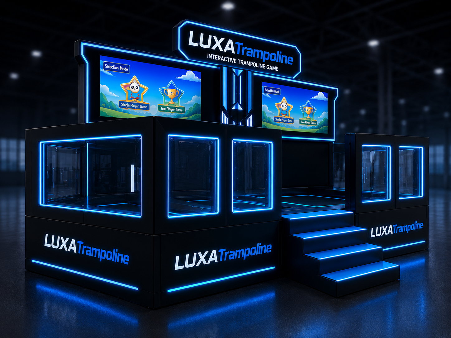 LUXATrampoline interaktive Spielanlage mit festem Bildhintergrund